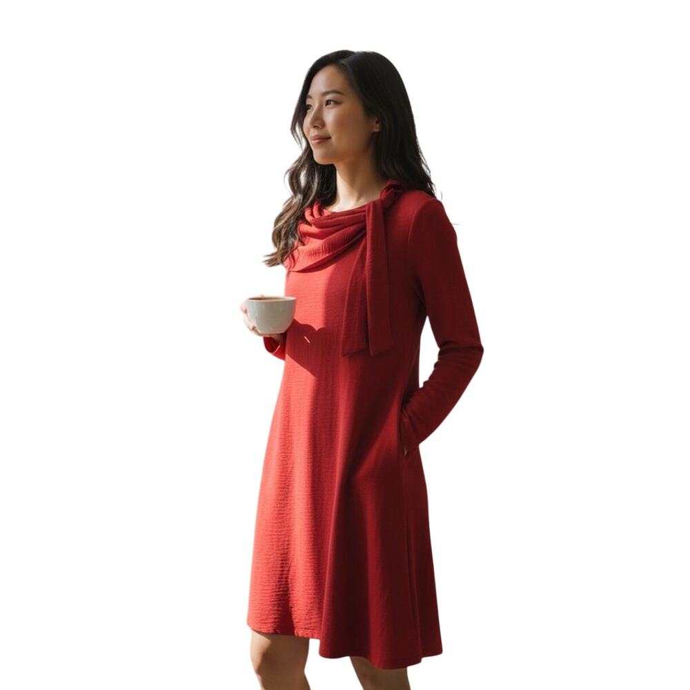 Leslie Fay Elegant Red Long-Sleeve lined Dress Size 6